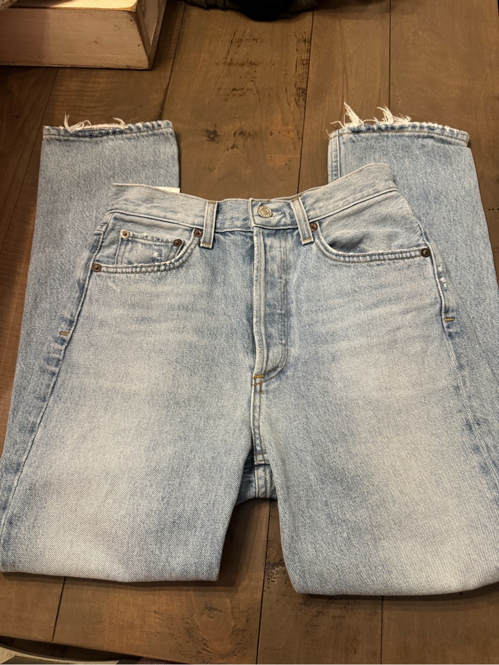 Agolde Size 24 Riley High Rise Straigh Crop Distresed Jeans Denim